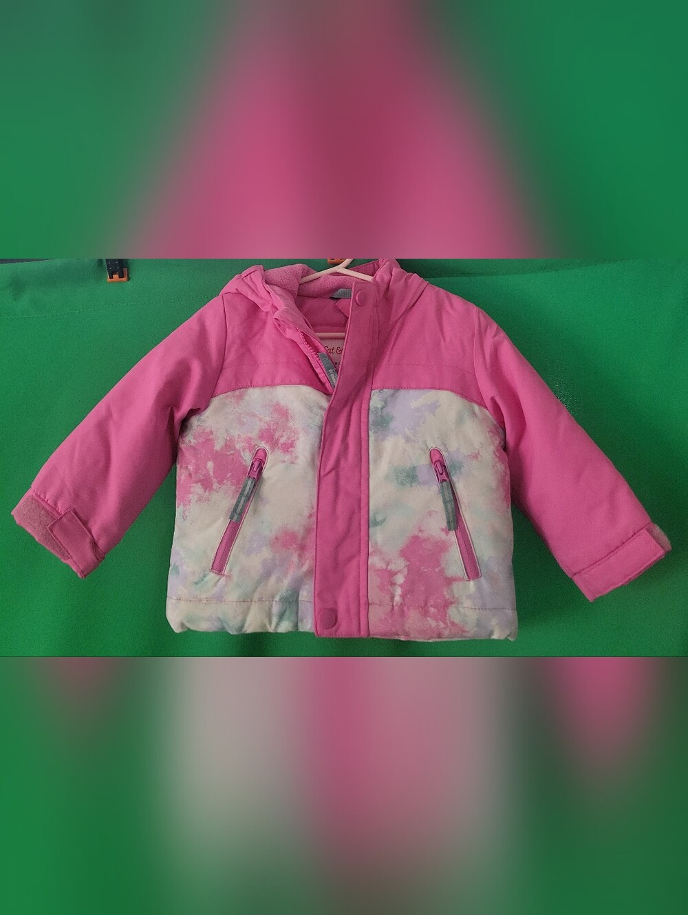 Cat & Jack Pink Hooded Puffer Jacket Pastel Tie-Dye Hoodie 12m 9-12mth Baby Girl